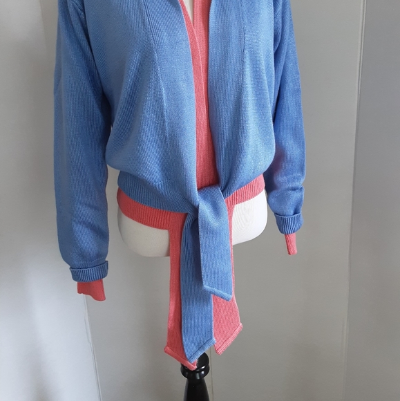 VTG 2 PIECE BUNDLE FIA ITALIA HANDLOOMED CORAL & PERIWINKLECROP CARDIAG - Picture 2 of 8